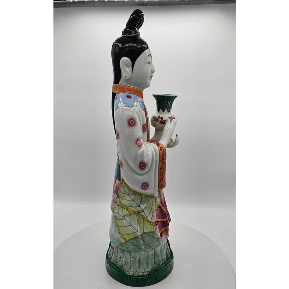Vintage Gump's Chinese Export Porcelain Court Lady Vase Candleholder 17.5" - Picture 7 of 10